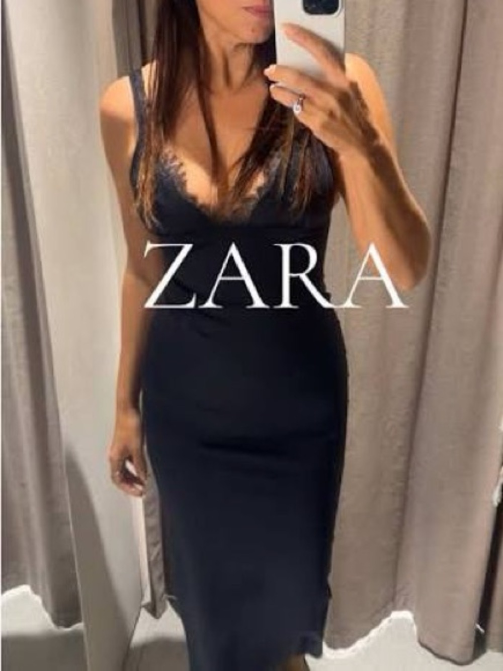 NWT Zara Black Lace V-Neck Slip Midi Dress Fitted Silhouette Sz M - Picture 6 of 16